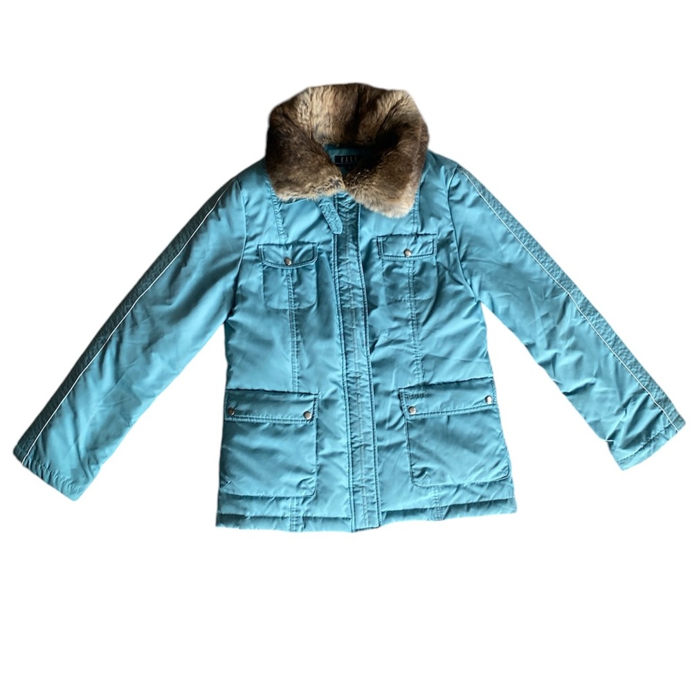 Elle Sport *Vintage Y2k* Rabbit Fur Collar Down Jacket, Light Blue, Women’s 90